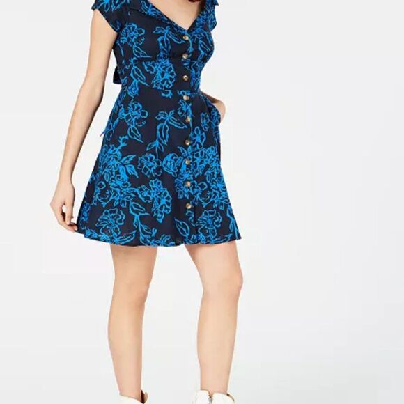 Free People Draped Collar Floral Mini Dress Size 4 EUC - Picture 6 of 6